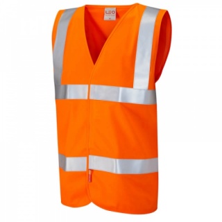 Leo Workwear W08-O Milford Hi Vis Limited Flame Spread Waistcoat Orange